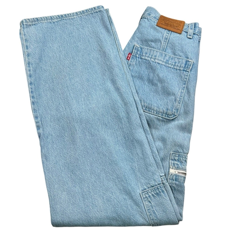Levis Premium Womens 24X30 High Loose Light Wash Wide Leg Zip Cargo Jeans